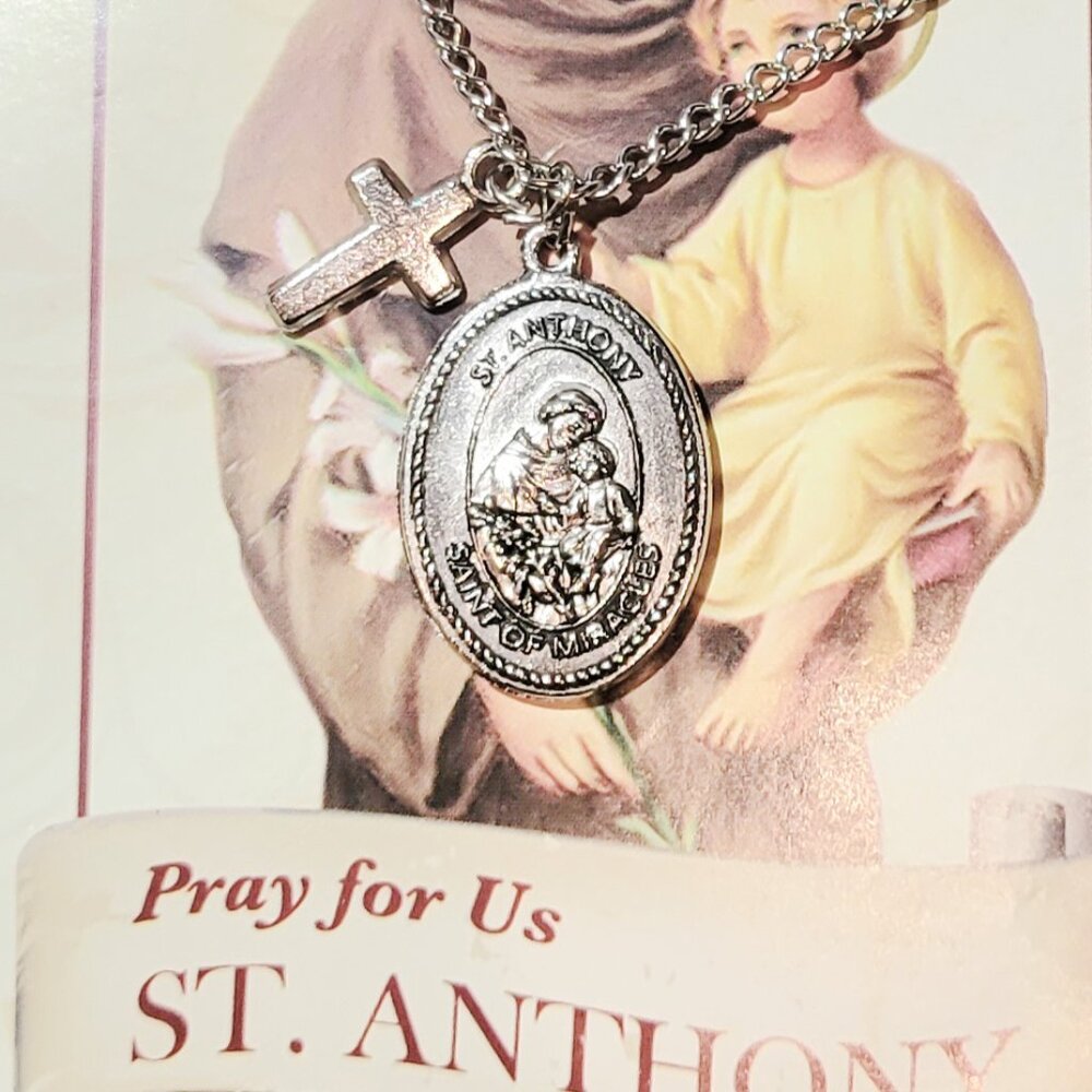 ✝Vintage 90's Saint Anthony with Mini Cross Religious Cross Unisex Necklace
